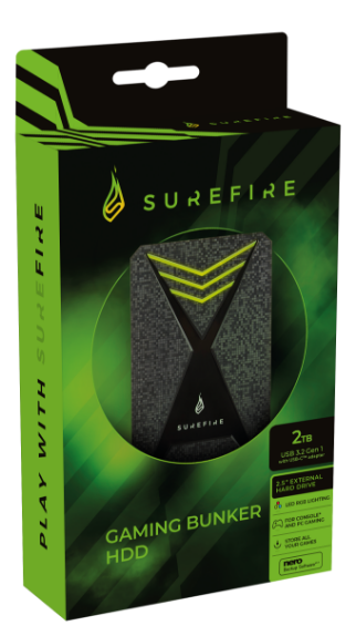 Внешний накопитель Verbatim SureFire Gaming Bunker HDD USB 3.2 Gen1 2TB, R/W 140/140 МБ/с